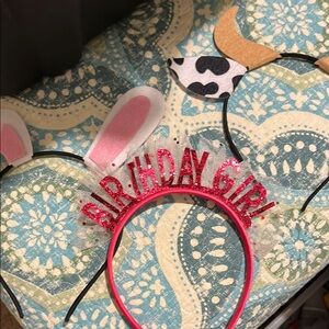 Pink 'Birthday Girl's and Cow,Bunny Headbands Party School